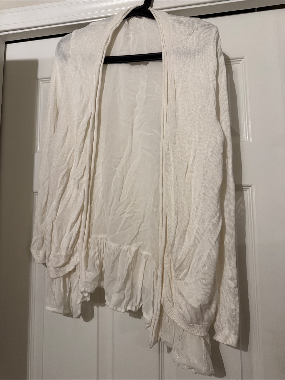 Chan Luu Cream Open-Front Ruffle Hem Cardigan